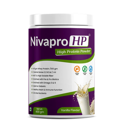 Niva Biotex Nivapro HP High Protein High Calorie | Prebiotics | Advanced MCT & Whey Blend for Faster Recovery | Gut-Friendly with Prebiotics & Probiotics | Fluid-Restricted Diets | No Added Sugar 400g| Vanilla Flavour.