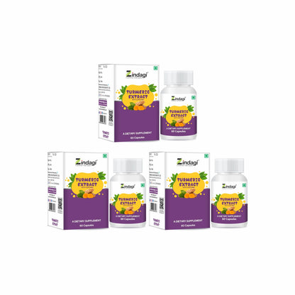 Zindagi Turmeric Extract Capsules With Curcumin | Maintain Healthy Joints |Powerful Antioxidant | 60 Capsules |Pack of 3
