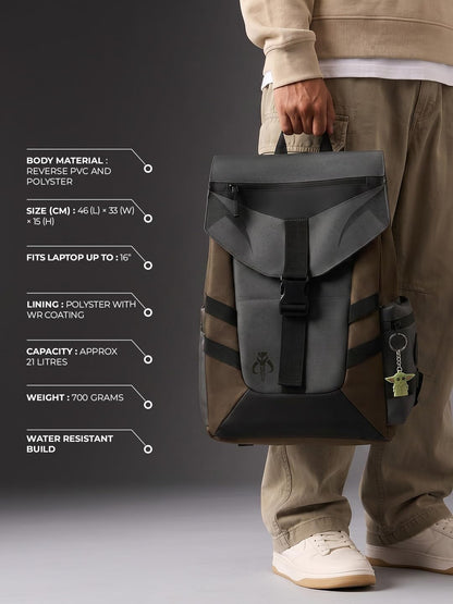The Souled Store Star Wars: Mandalorian Backpacks | Official Lucasfilm Merchandise | Premium Water-Resistant Laptop Bag with Grogu Graphic | Durable Urban Travel Rucksack for Men & Women