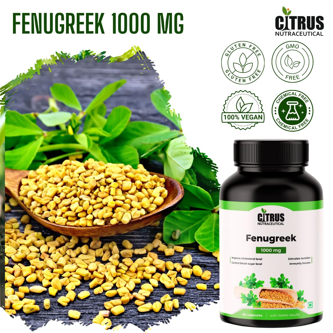CITRUS NUTRACEUTICAL Fenugreek Seed Extract Supplement 1000 mg For Improve Digestion, Regulate Blood Sugar Level, Increase Lactation and Cardiovascular Support – 60 Capsule (Pack of 2)