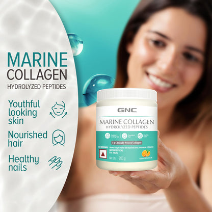 GNC Marine Collagen|200 Gm|Type 1 & Type 3 Collagen|Hydrolyzed Peptides |Hyaluronic Acid|Biotin |Vitamin C &E |Grape Seed Extract |Rosemary Extract |For Radiant & Youthful Skin,2 count,200 grams