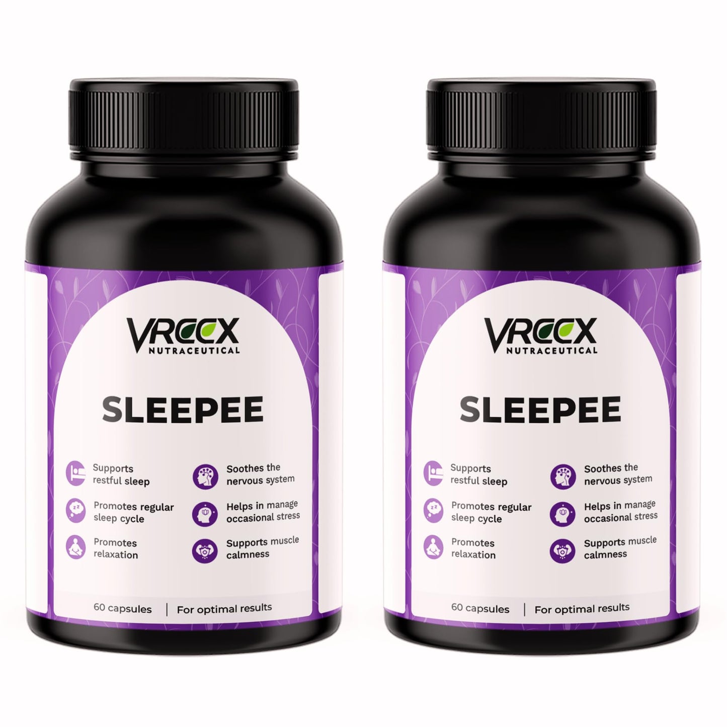VREEX SLEEPEE with Natural Ingredients Melatonin, Valerian Root, Chamomile, L-Theanine & Magnesium Bisglycinate – Relax & Sleep Support- 60 Veg Capsules (Pack of 2)