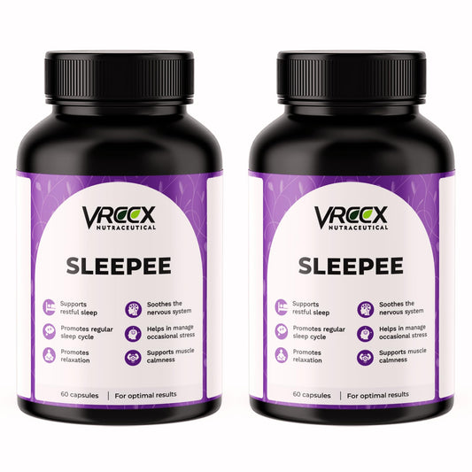 VREEX SLEEPEE with Natural Ingredients Melatonin, Valerian Root, Chamomile, L-Theanine & Magnesium Bisglycinate – Relax & Sleep Support- 60 Veg Capsules (Pack of 2)