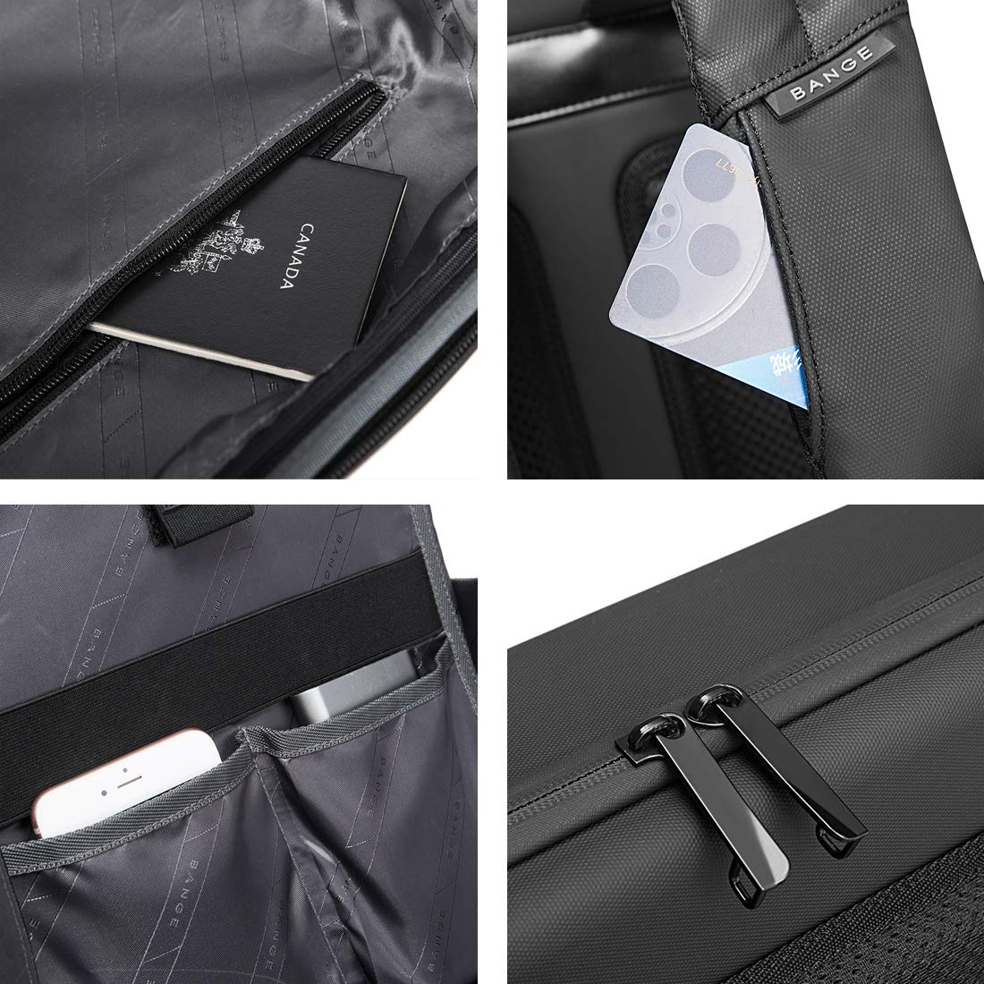 BANGE Multifunctional Hard Shell Water Resistant Business Travel Laptop Backpack (Black)