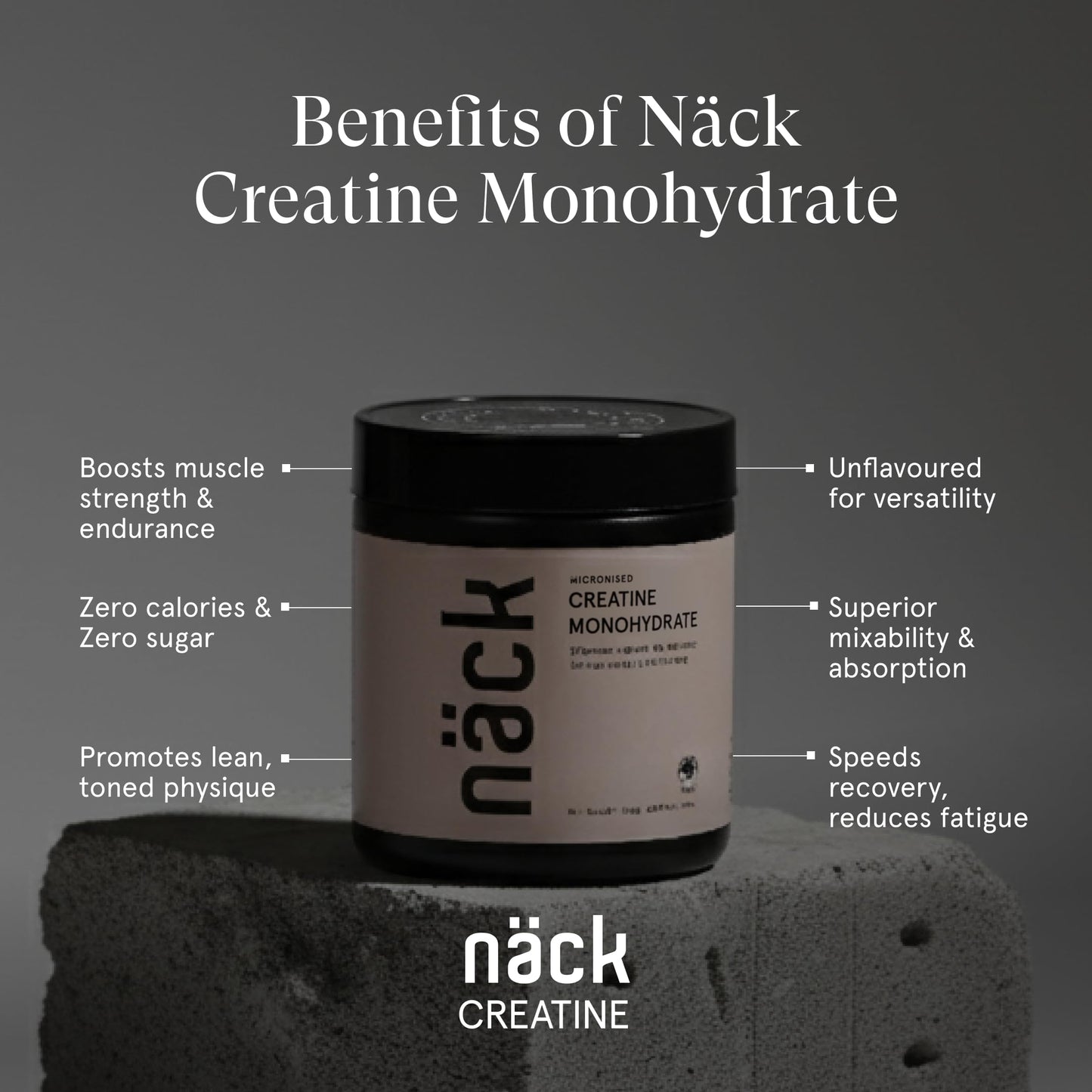 Näck Micronised Creatine Monohydrate 250gm Unflavoured | 100% Pure | Informed Choice Certified | Strength, Energy, Cognitive & Athletic Performance Supplement | Zero Sugar & Calories