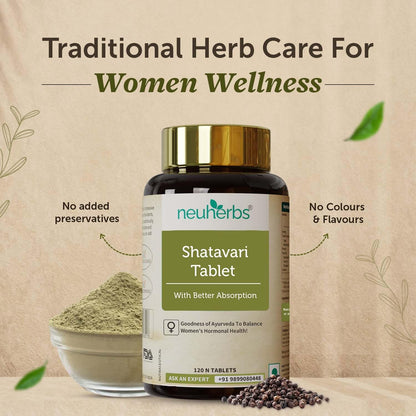 Neuherbs Shatavari Tablet | Ayurveda Herbal Supplement For Women's Hormonal Health | Promotes Lactation | 100% Pure & Natural - 60 Tablets