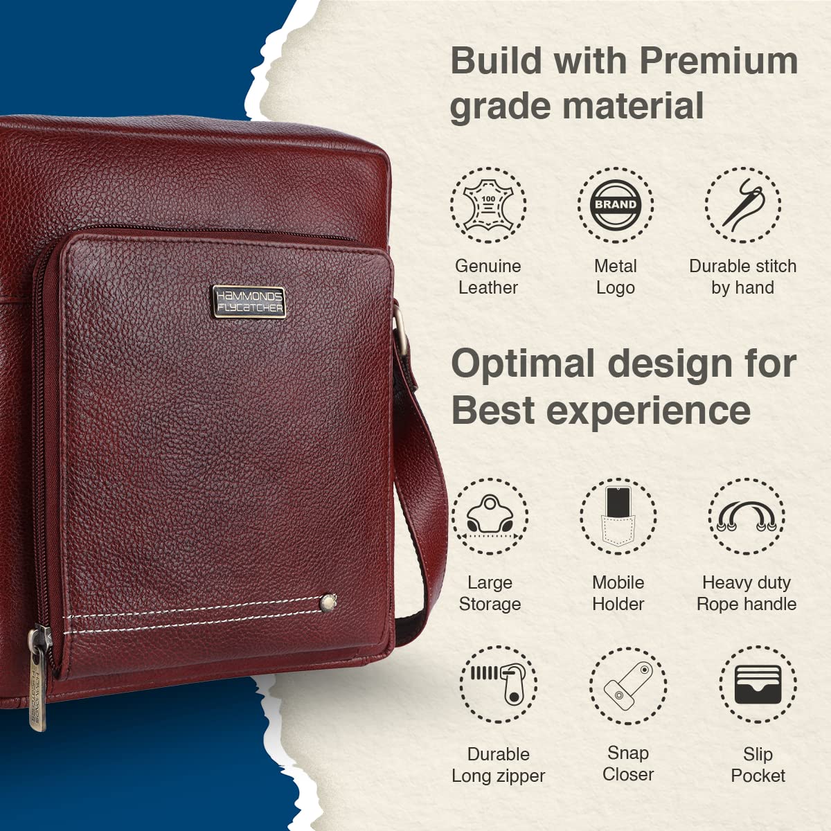 HAMMONDS FLYCATCHER Unisex Genuine Leather Brown Sling Messenger Bag (SB1171BR) (Brown)