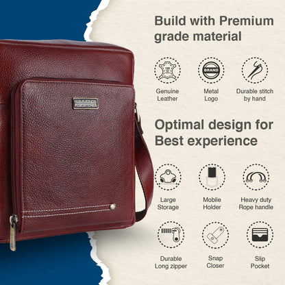 HAMMONDS FLYCATCHER Unisex Genuine Leather Brown Sling Messenger Bag (SB1171BR) (Brown)