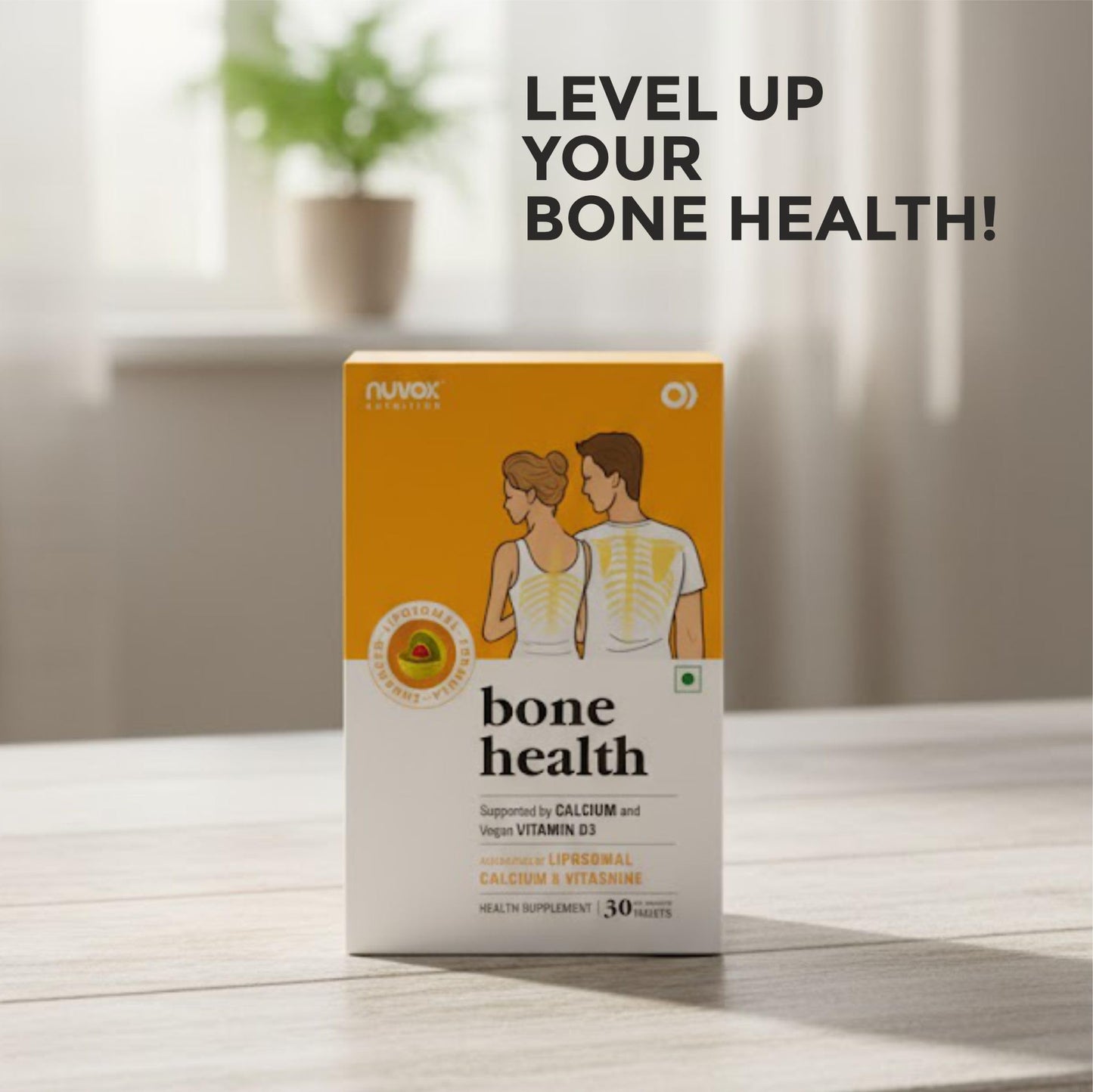 Nuvox Bone Health | Liposomal Calcium & Veg Vitamin D3 | Supports Strong Bones, Teeth & Mobility | 30 Veg Tablets