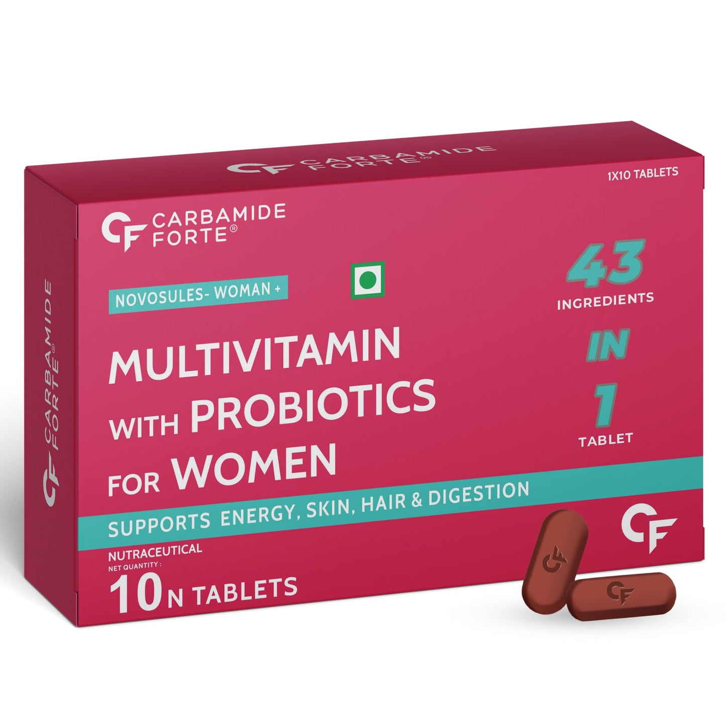 Carbamide Forte Multivitamin tablets For Women | Multi Vitamin Supplment With Probiotics | Women Multivitamin Supplement With 43 Ingredients To Support Energy, Skin, & Health - 10 Tablets