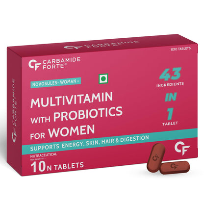 Carbamide Forte Multivitamin tablets For Women | Multi Vitamin Supplment With Probiotics | Women Multivitamin Supplement With 43 Ingredients To Support Energy, Skin, & Health - 10 Tablets
