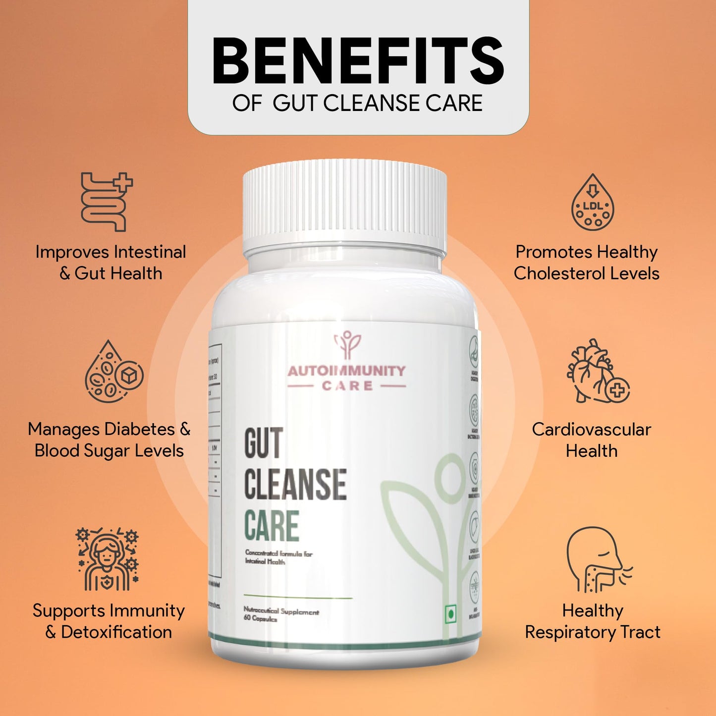 Autoimmunity Care Gut Cleanse | Berberine HCL & Herbal Blend for Gut Health, Sugar Control, Immunity, Liver Detox & Metabolism Support | 60 Capsules