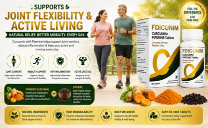 Docttray Fdicunim Curcumin, Piperine Tablets with Turmeric, Black Pepper Extract | Advanced Absorption and High Bioavailability Formula | 30 Tablets