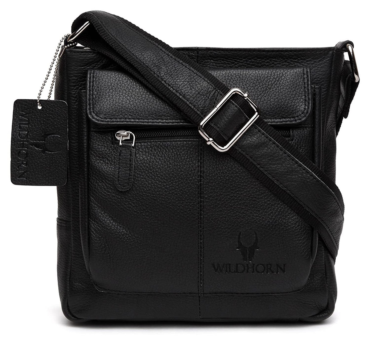 WildHorn Genuine Leather Sling Bag for Men | Durable, Portable & Stylish | Zipper Closure | Front Zip Pocket | 1-Year Warranty