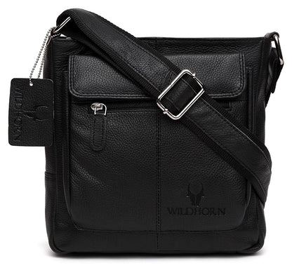 WildHorn Genuine Leather Sling Bag for Men | Durable, Portable & Stylish | Zipper Closure | Front Zip Pocket | 1-Year Warranty