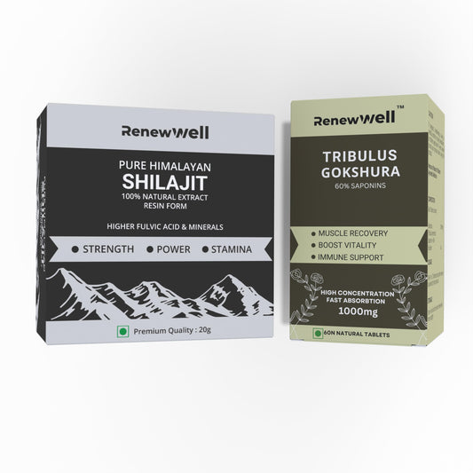 Renewwell Pure Himalayan Shilajit 20g with Fulvic Acid & Tribulus Gokshru 1000mg Tablets – Pack of 2
