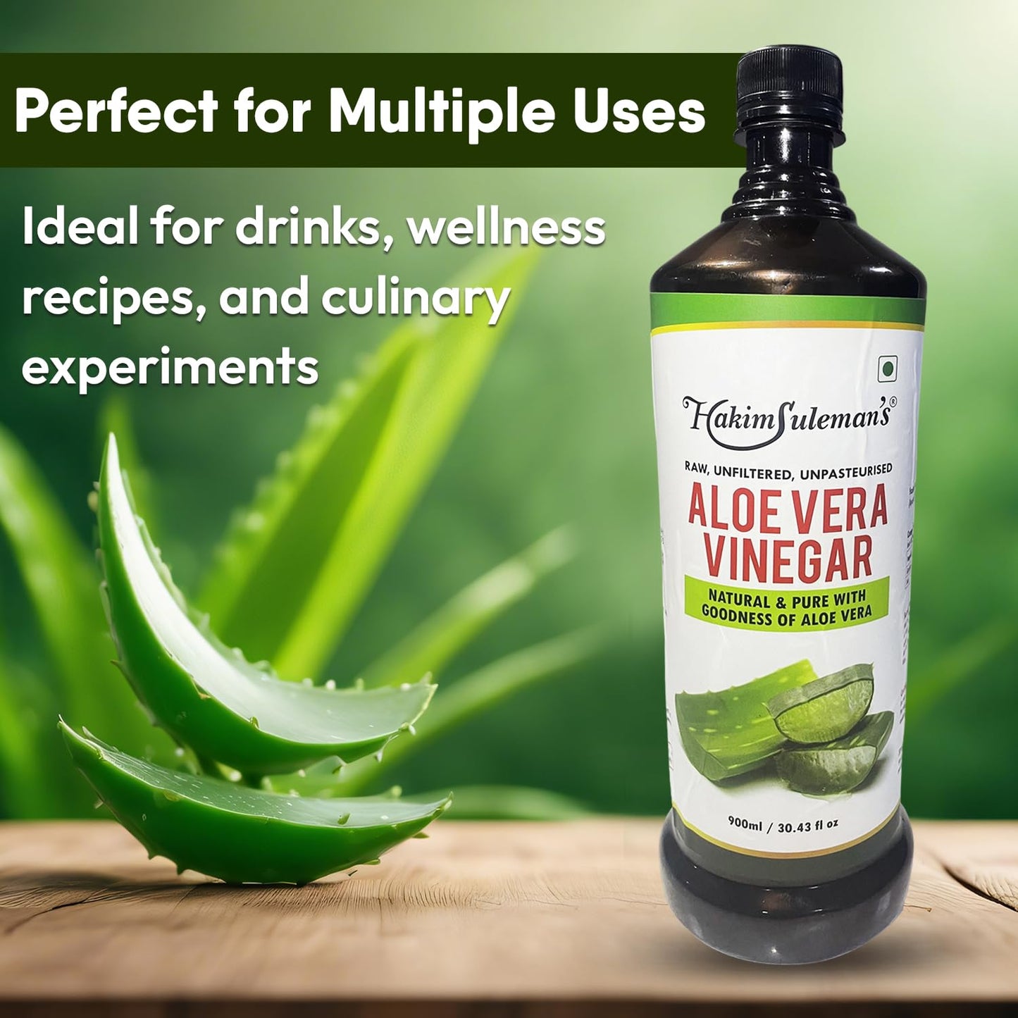 Hakim Suleman's Aloe Vera Vinegar – Organic, Natural Detox & Digestive Support, 100% Pure, Healthy Skin & Hair Care Supplement - 900 ml