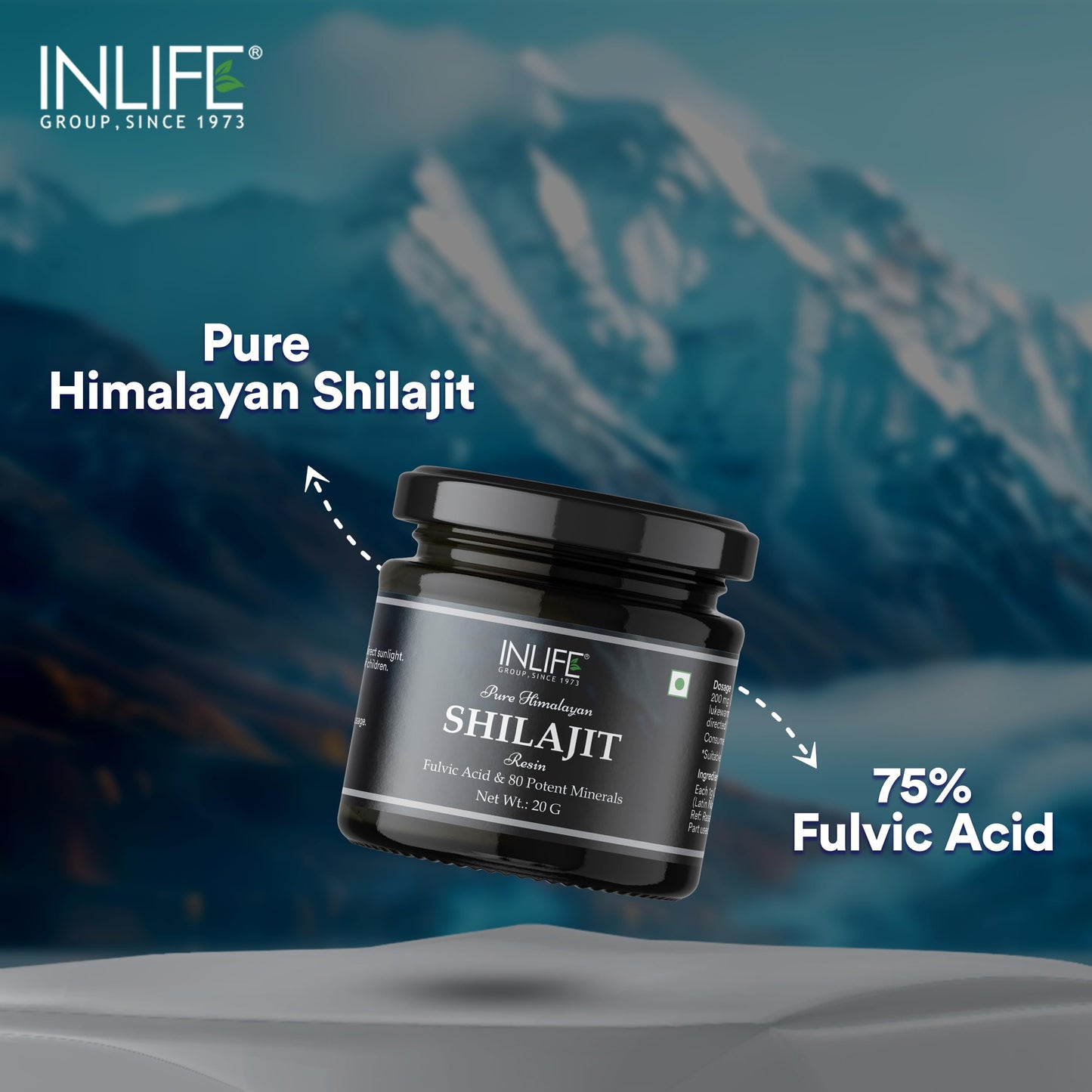 INLIFE Shilajit Resin 20g | Original Himalayan & Natural Shilajeet | 75% Fulvic Acid | Lab Tested | Ayurvedic Supplement for Men Women | Pack of 1