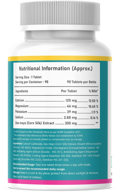 Planutrix Cell Loss Corn Silk Extract Tablets | Fluid Balance Support | Electrolyte Minerals | Zea Mays | 300 mg | 90 Tablets