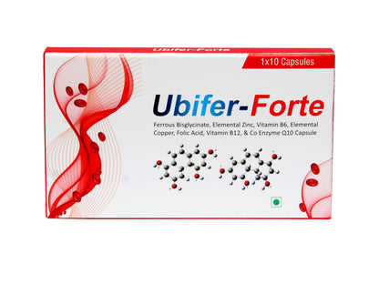 Ubifer Forte | Ferrous Bisgycinate(Chelated Iron Form), Zinc, Vit B6, Copper, Folic Acid, Vit B12 & Co Enzyme-Q10 | 30 Capsules | Minerals | Vitamins | Antioxidant Supplement for Women