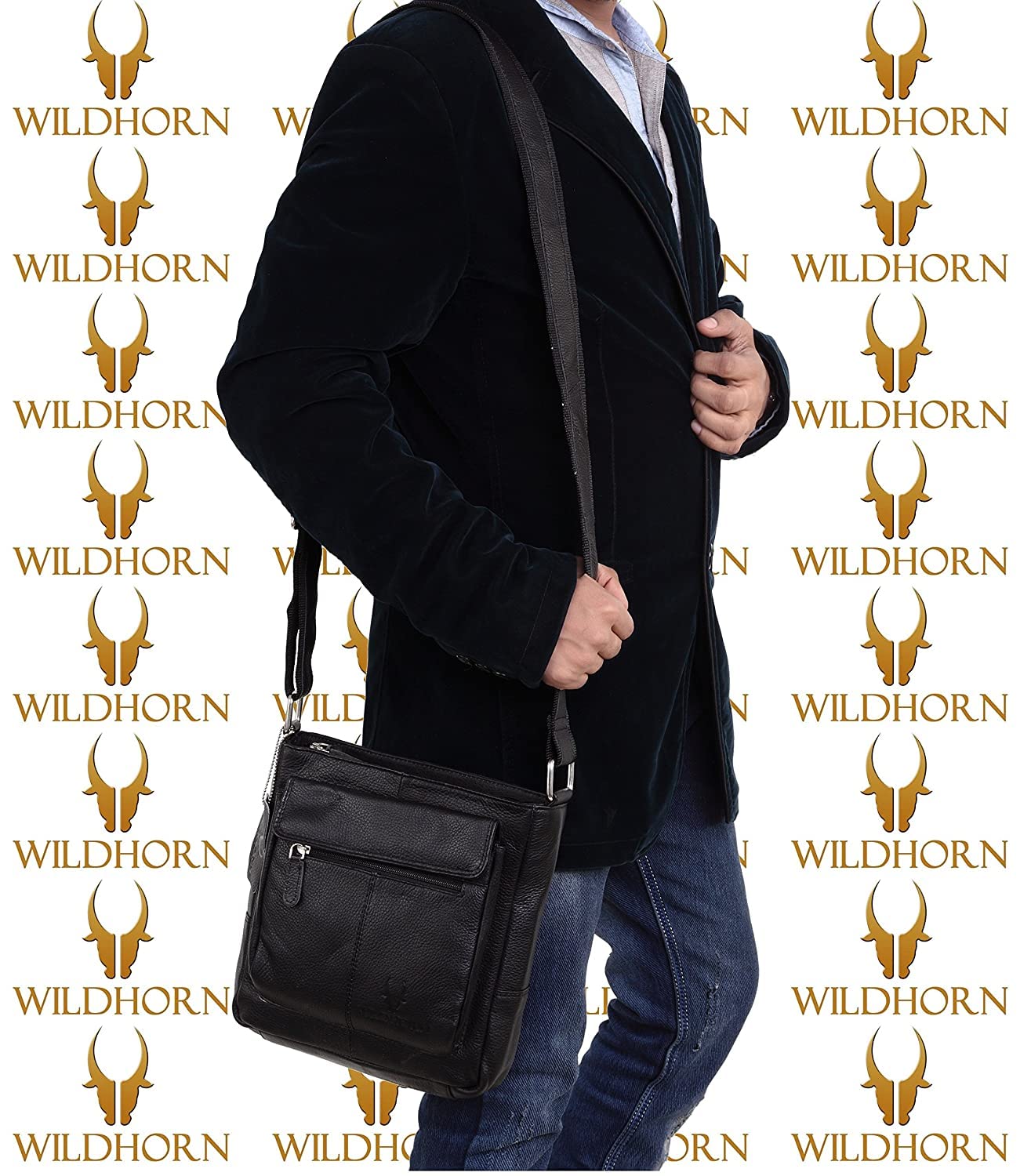 WildHorn Genuine Leather Sling Bag for Men | Durable, Portable & Stylish | Zipper Closure | Front Zip Pocket | 1-Year Warranty