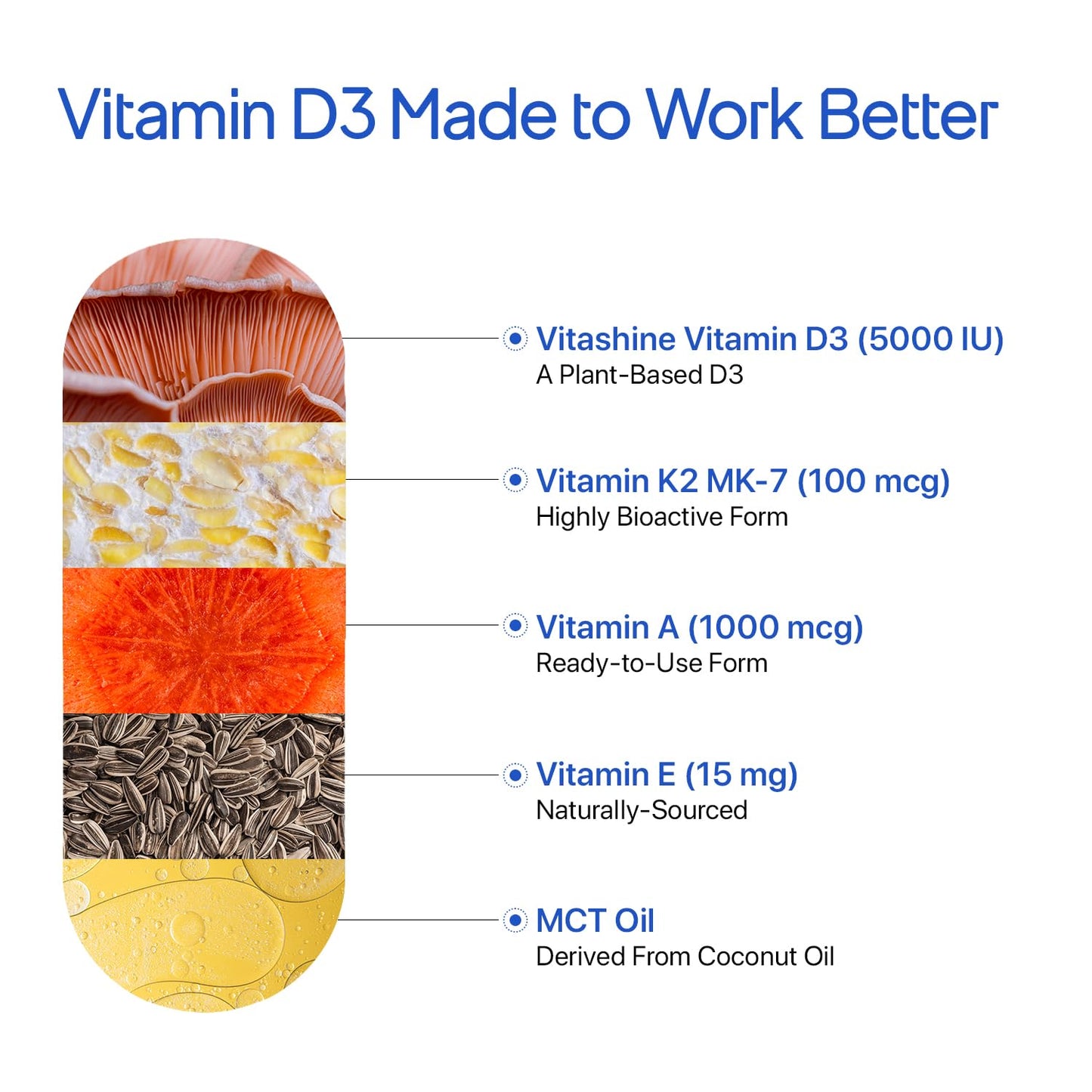 Decode Age DAKE 5000 IU | Vitamin D3 K2 Supplement with Vitamins E & A in MCT Oil for Bone, Immune, Heart and Vision Support | Vegan Capsules | 1 Month Supply