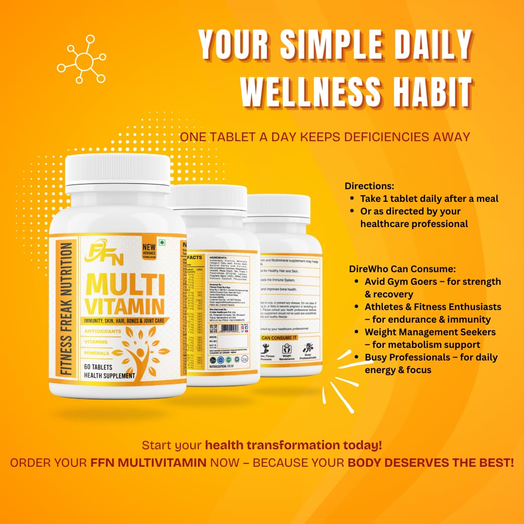 FITNESS FREAK NUTRITION Multi Vitamin Tablet for Immunity, Skin, Hair, Bones & Joint | 60 Tablets