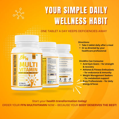 FITNESS FREAK NUTRITION Multi Vitamin Tablet for Immunity, Skin, Hair, Bones & Joint | 60 Tablets
