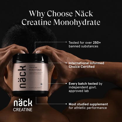 Näck Micronised Creatine Monohydrate 250gm Unflavoured | 100% Pure | Informed Choice Certified | Strength, Energy, Cognitive & Athletic Performance Supplement | Zero Sugar & Calories