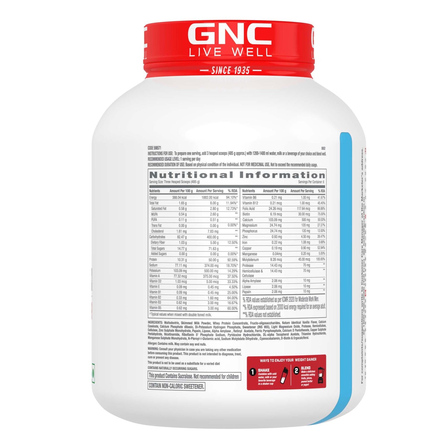 GNC Pro Performance Weight Gainer & Black Shaker (Vanilla Ice Cream, 3 Kg with Shaker)