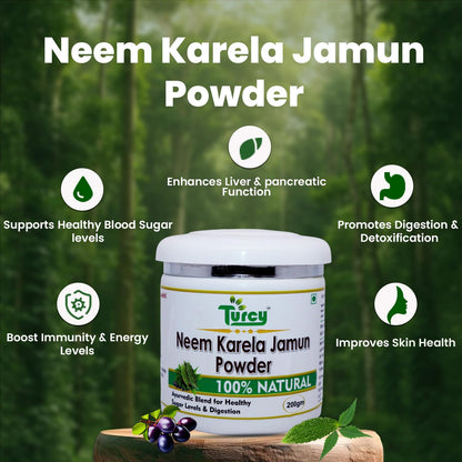 Turcy Neem Karela Jamun Powder 200g | Natural Ayurvedic Supplement | Supports Blood Sugar, Digestion & Immunity | Herbal Detox Formula