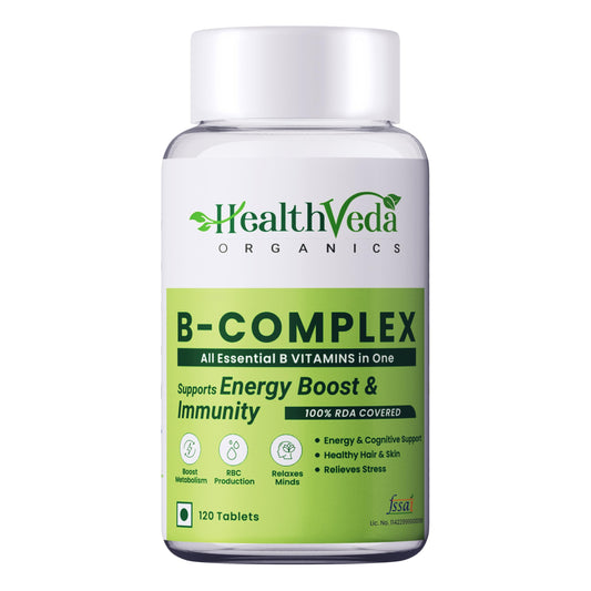 Health Veda Organics Plant Based Vitamin B-Complex with 100% RDA B1, B2, B3, B5,