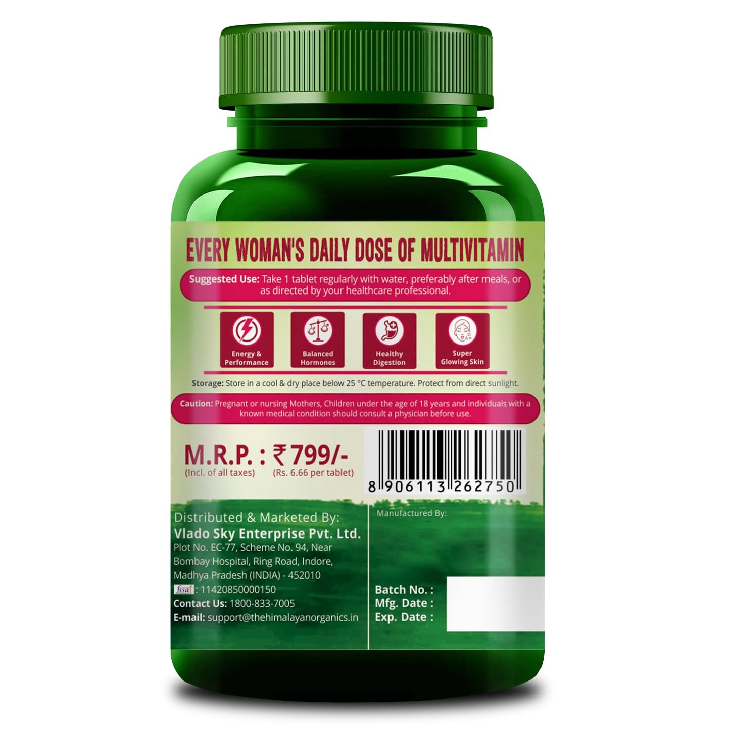 Himalayan Organics Multivitamin With Probiotics Supplement For Women With 60+ Essential Ingredients | Multiminerals For Immunity and Energy, Hair, Skin & Bone Support - 120 Veg Tablets