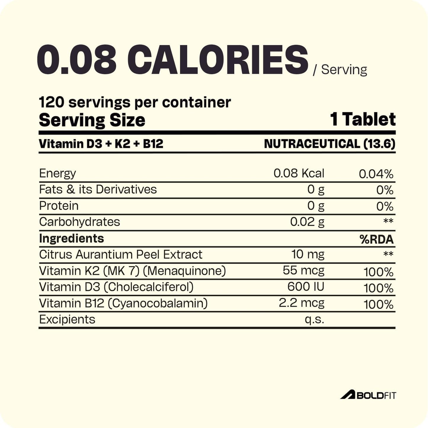 Boldfit Vitamin D3 K2 Supplement for Bone & Heart Health | Vitamin-D tablets with Vitamin-K2 MK7 | Premium Vitamin-B12 supplement for Energy, Bones, Immunity and General Wellness -120 Count