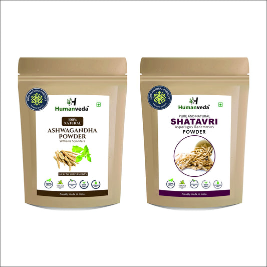Humanveda Natural Ashwagandha Powder and Shatavari Powder - For Immunity Booster, Womens & Mens Health Care, 100g Each (100 * 2=200g)