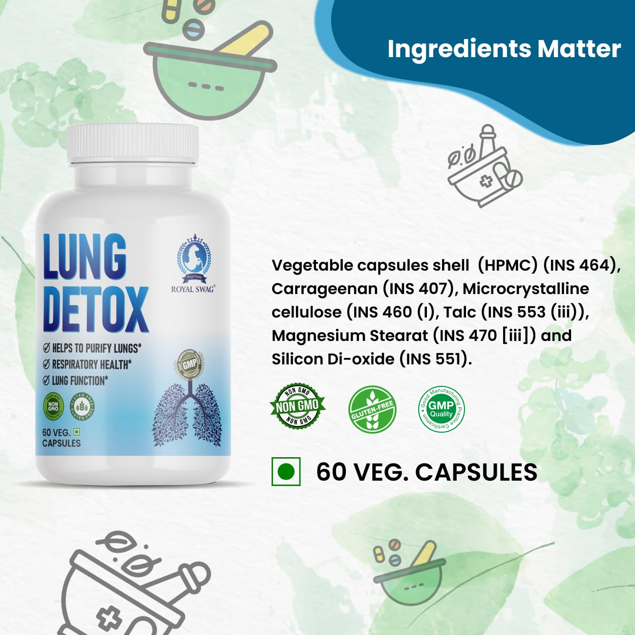 ROYAL SWAG Lung Detox Capsules For Smokers and Non-Smokers(60 Count) Cleanse and Detox Detoxify Lungs - Natural Respiratory Support Supplements For Lung Health and Detoxification