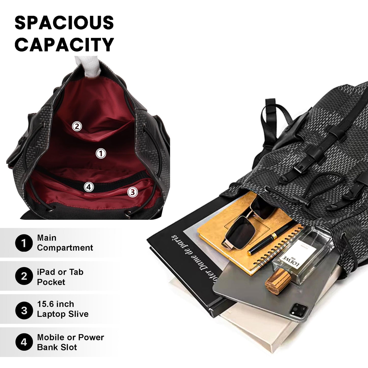 REDHORNS Water Resistant Pemium Laptop Backpack for Men and Women, PU Leather 25L Backpack for Business Travel, Top Open Office Backpack with Trolley Sleeve (BP2808M-Grey)