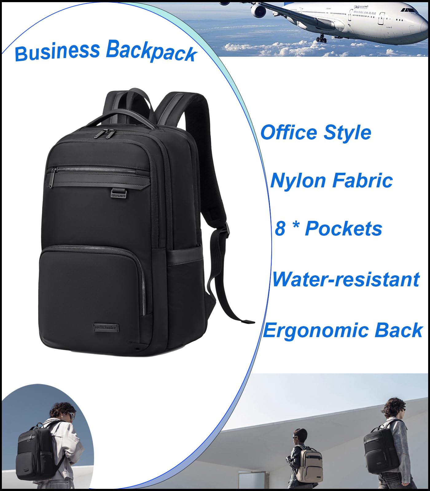 Arctic Hunter Premium Business Backpack for Men Women 20L Nylon Water-repellent Ergonomic EVA Back Pad Multiple Compartments Shockproof 15.6-inch Laptop Bag (Black)