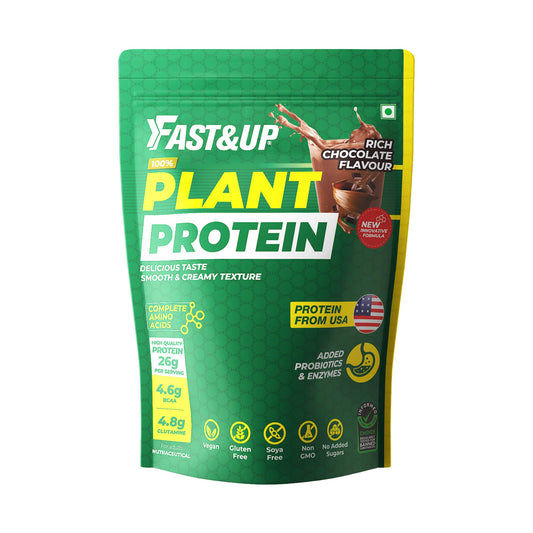 Fast&Up 100% Plant Protein Powder, 26g Protein - Tested & Certified | Clean, No