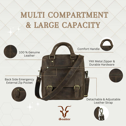 Goatter Men Hunter Leather 12" Inch Shoulder Crossbody Travel Messenger Sling Bags, Grey