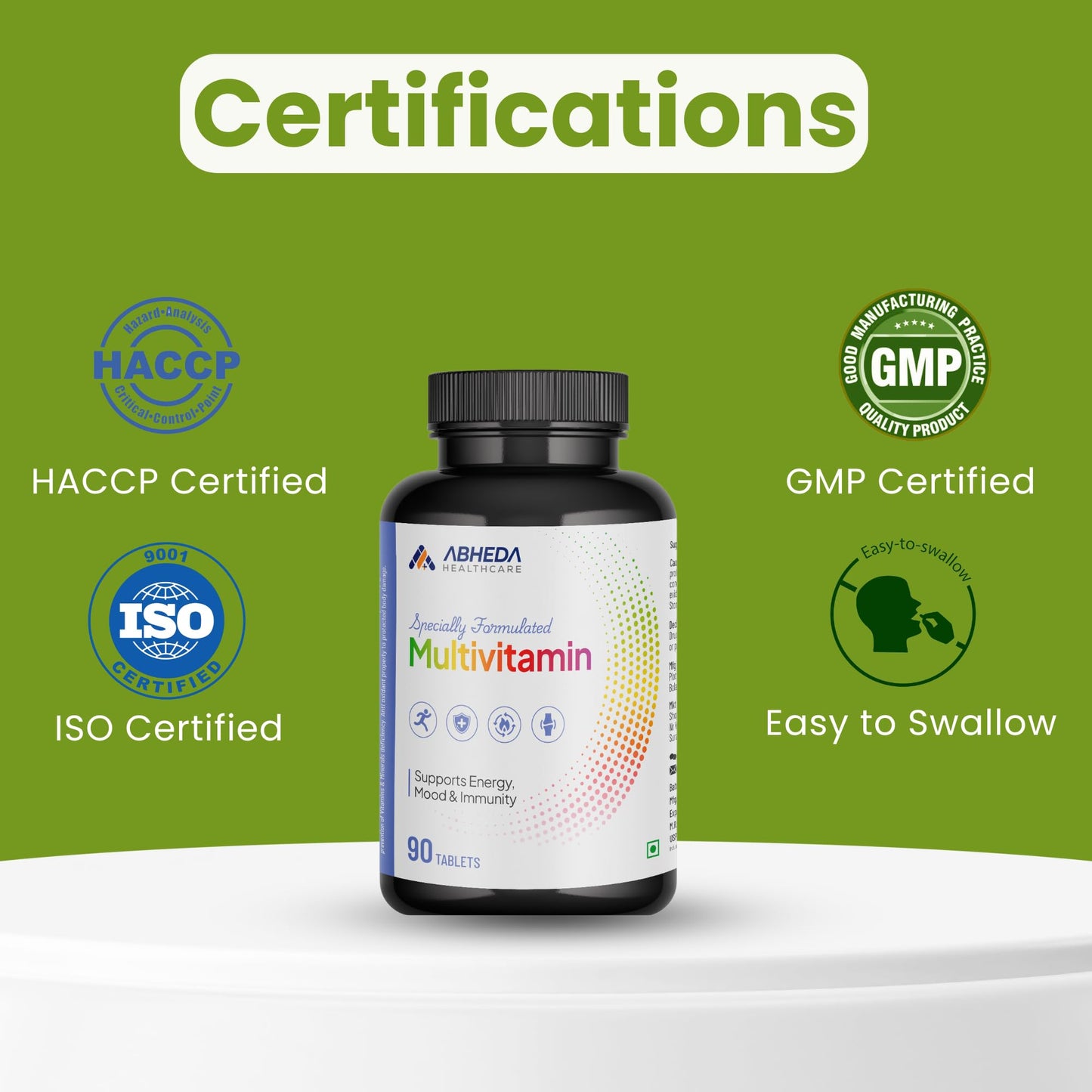 ABHEDA HEALTHCARE Multivitamin Tablets - 90 Count - Complete Daily Multivitamin for Energy, Immunity, and Overall Health - Vegetarian Formula. (Pack Of 2)