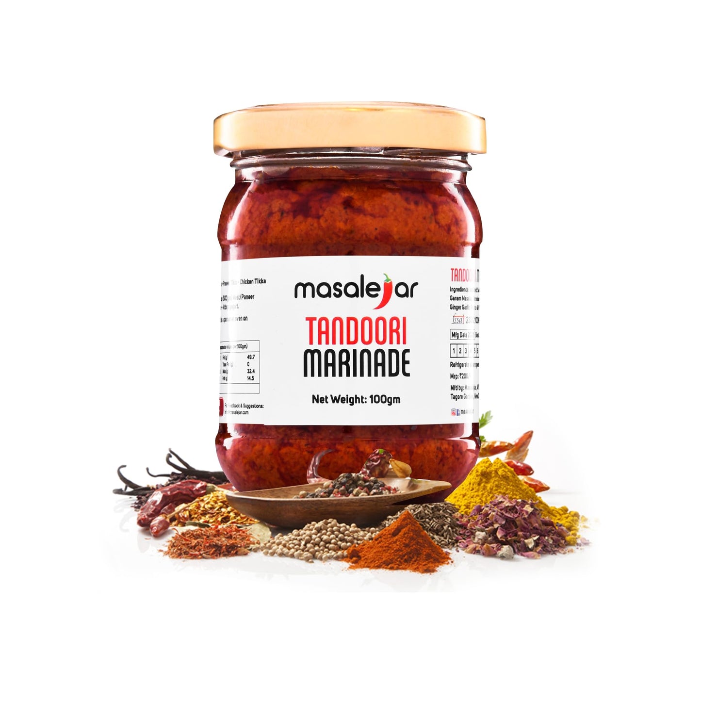 Masalejar Tandoori Marinade Masala 100g – Ready-to-Cook Veg Tikka & BBQ Spice Mix for Paneer, Mushroom, Veg Starters & Curries