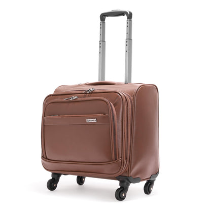 NOVEX PU Brown Laptop Trolley Bag | 42cm Lightweight Cabin Luggage | 4 Wheels Spinner Pilot Trolley | Polyester Overnighter Backpack for Business Travel, Men & Women | Durable Travel Bag