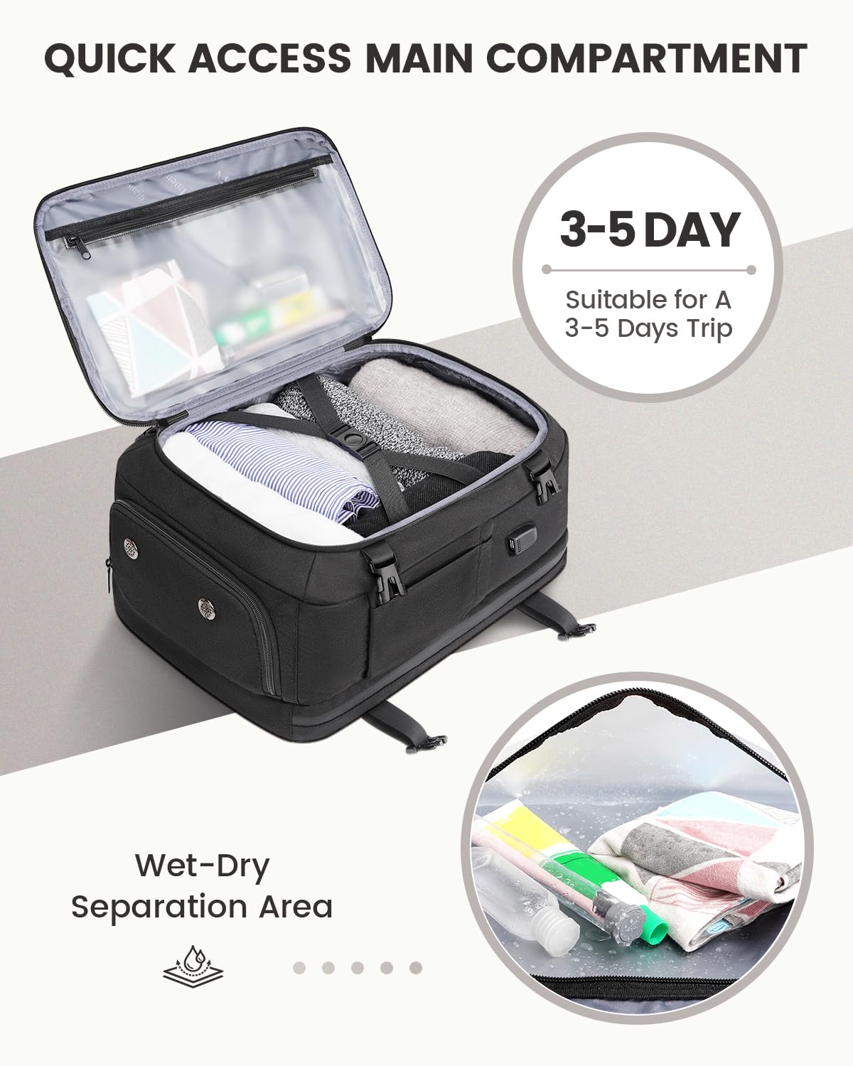 MATEIN Travel Backpack with Shoe Compartment for Men, 17 Inch Underseat- image 9