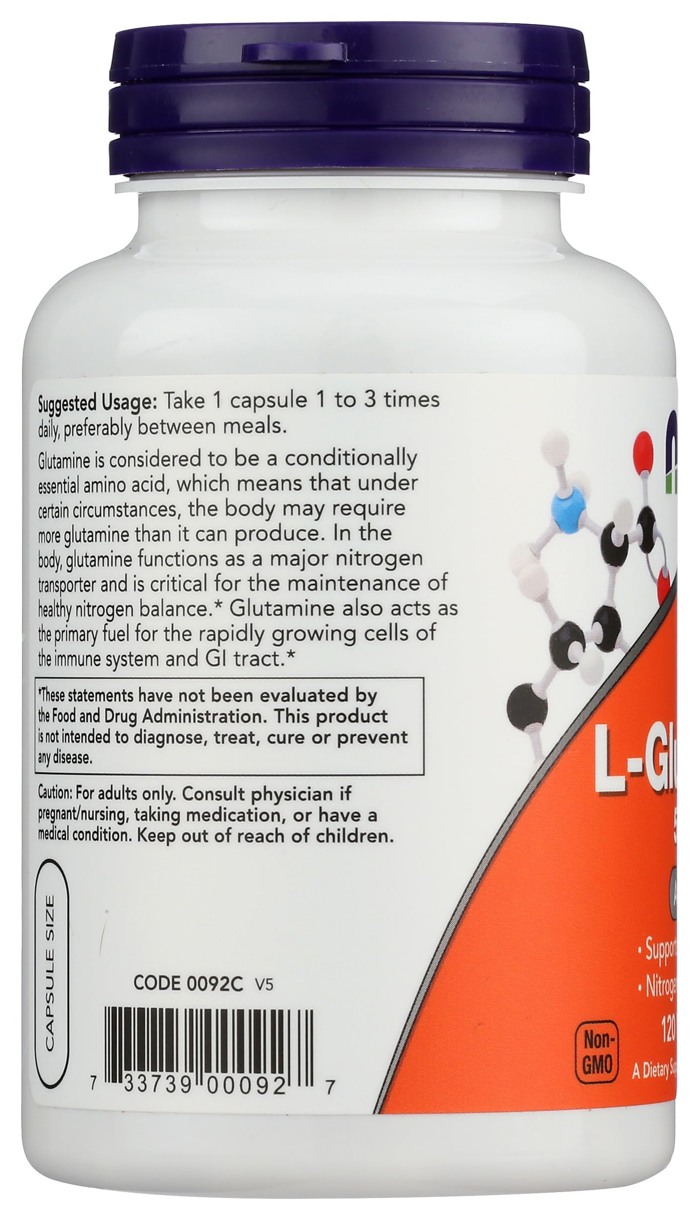 NOW Foods - L-Glutamine 500 mg 120 caps- image 4