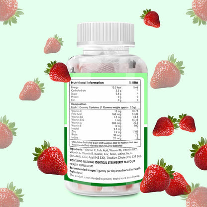 Knoll Healthcare Nutrinol Biotin Hair Gummies (60N) | No Added Sugar | With Biotin, DHT Blockers, Vitamin A, C, E, Fibre & Zinc | For Stronger and Healthier Hair | 100% Veg & Gut Friendly | Strawberry Flavour