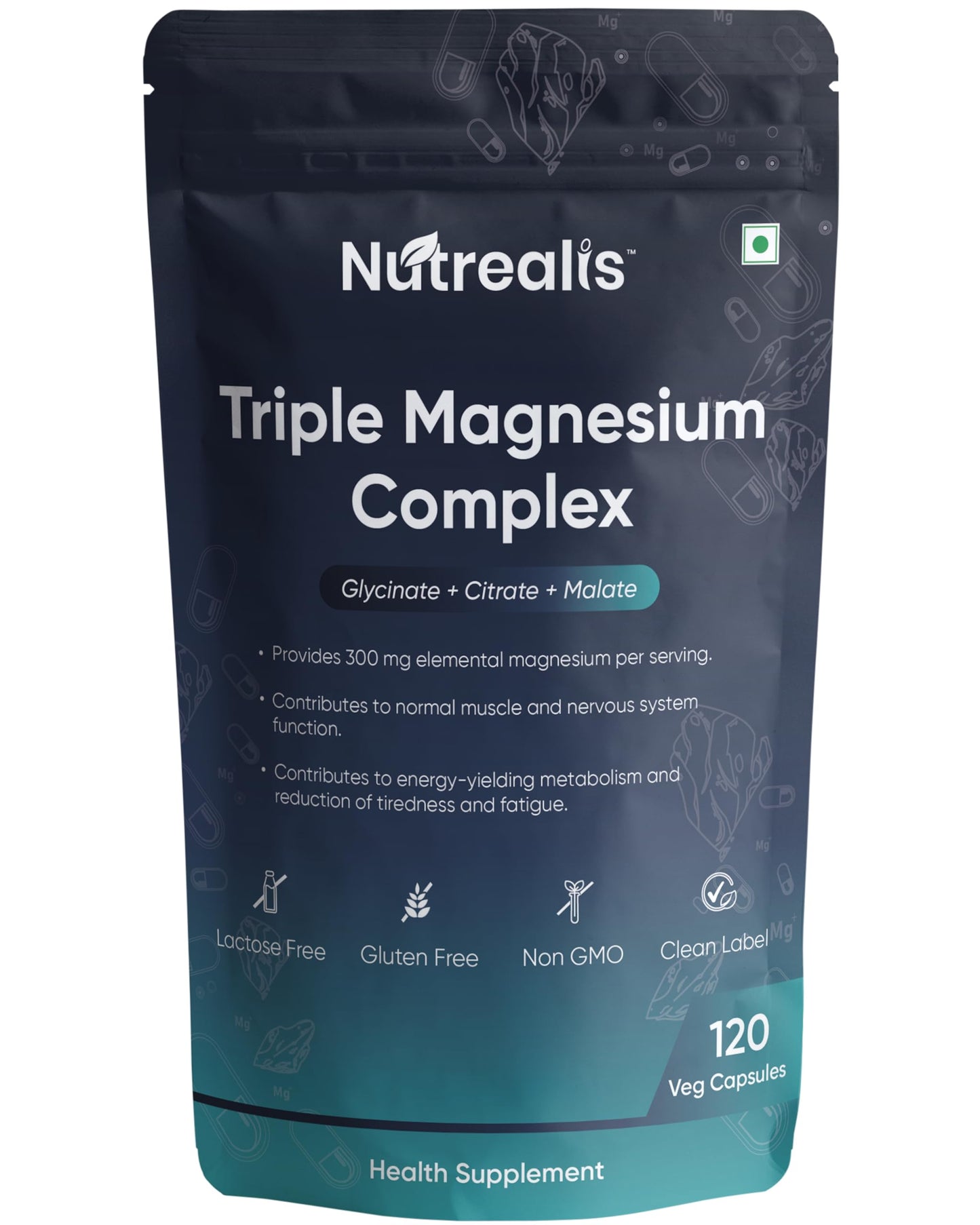 Nutrealis Triple Magnesium Complex | 120 Veg Capsules | Magnesium Glycinate, Citrate & Malate with Zinc | High Absorption Magnesium Supplement for Sleep, Muscle, Stress & Energy Support