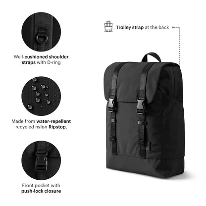 DailyObjects Taiga Backpack (19L) Ultra Light Office/Travel Laptop Backpack (19L) for Men & Women with 15inch Compartment, Water-Repellent, MultiPocket, Bottle Holders with Trolley Strap- Basalt Black