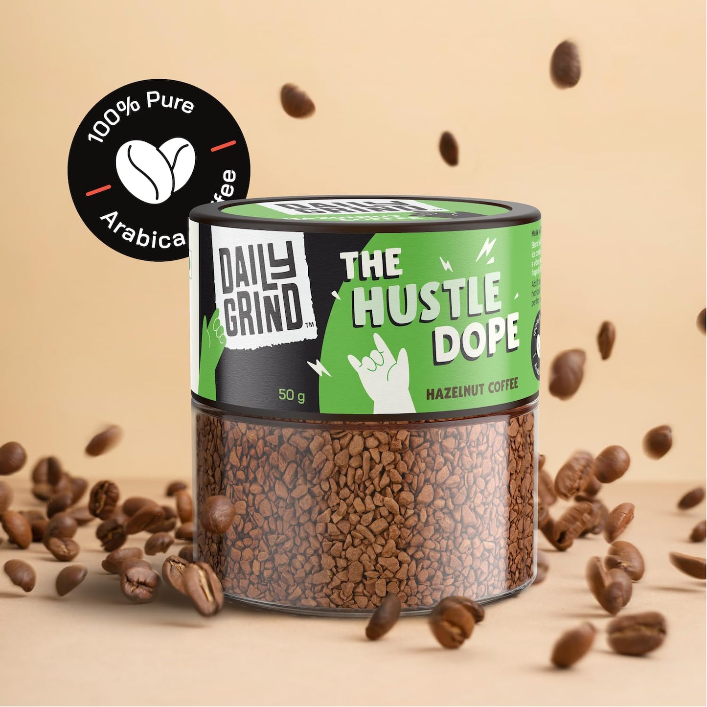 DAILYGRIND Hazelnut Instant Coffee Powder 50g | Medium Roast Freeze-Dried Pure Arabica Coffee Granules | For Mochas, Espresso, Cappuccino, Latte, Frappes | Hot & Cold Coffee (25 Cups)
