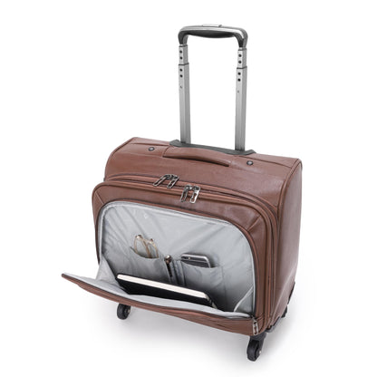 NOVEX PU Brown Laptop Trolley Bag | 42cm Lightweight Cabin Luggage | 4 Wheels Spinner Pilot Trolley | Polyester Overnighter Backpack for Business Travel, Men & Women | Durable Travel Bag